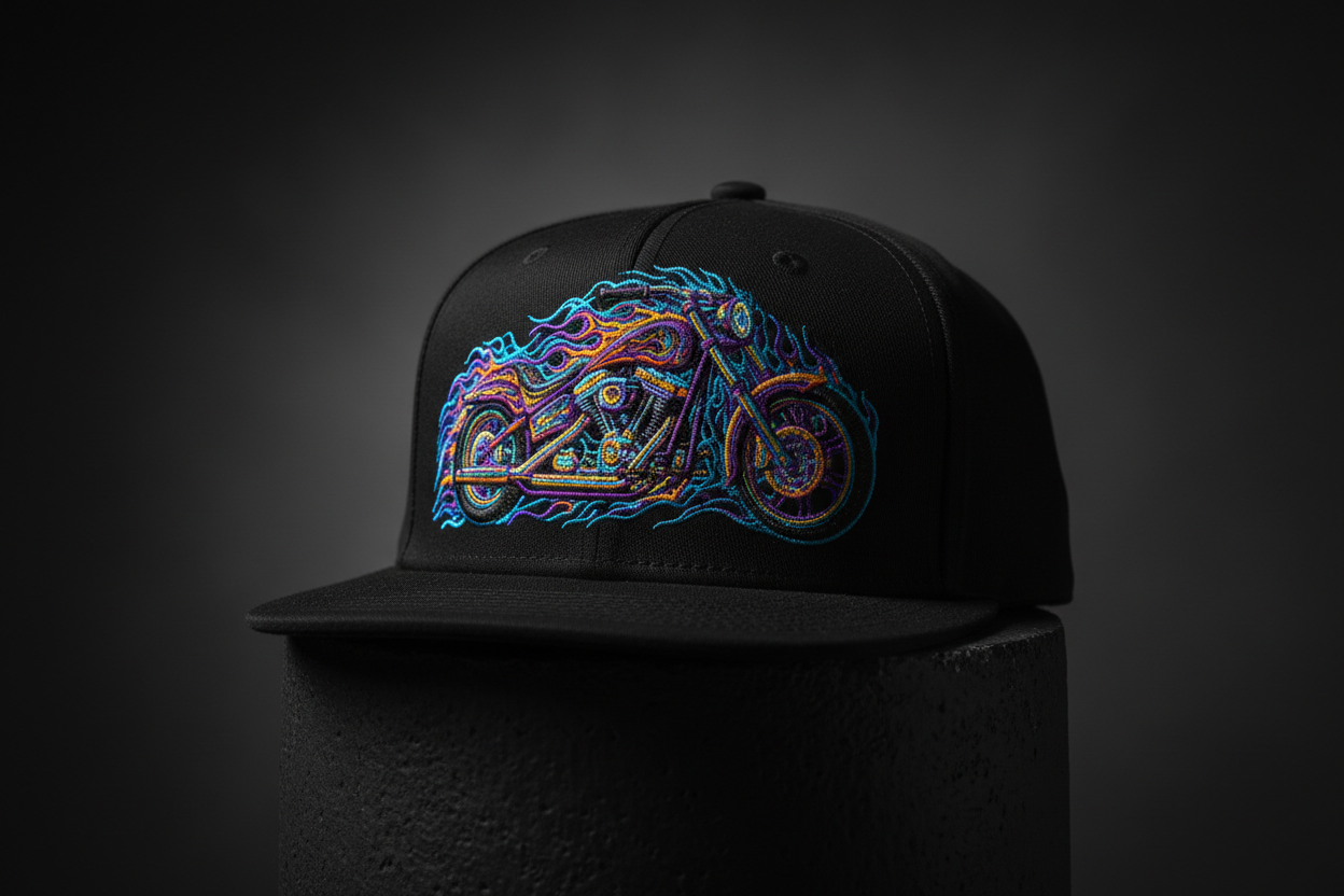 NIGHTVOLTGEAR Moto Blaze Snapback - Colorful Motorcycle Graphic