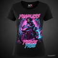 NightVoltGear Fearless Fierce Free Tee - woman on neon pink motorcycle graphic
